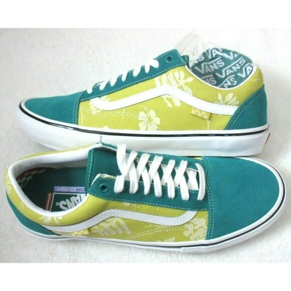 Vans Men's Skate Old Skool Aloha Marine Gold Green Canvas Suede shoes NIB - Picture 1 of 5